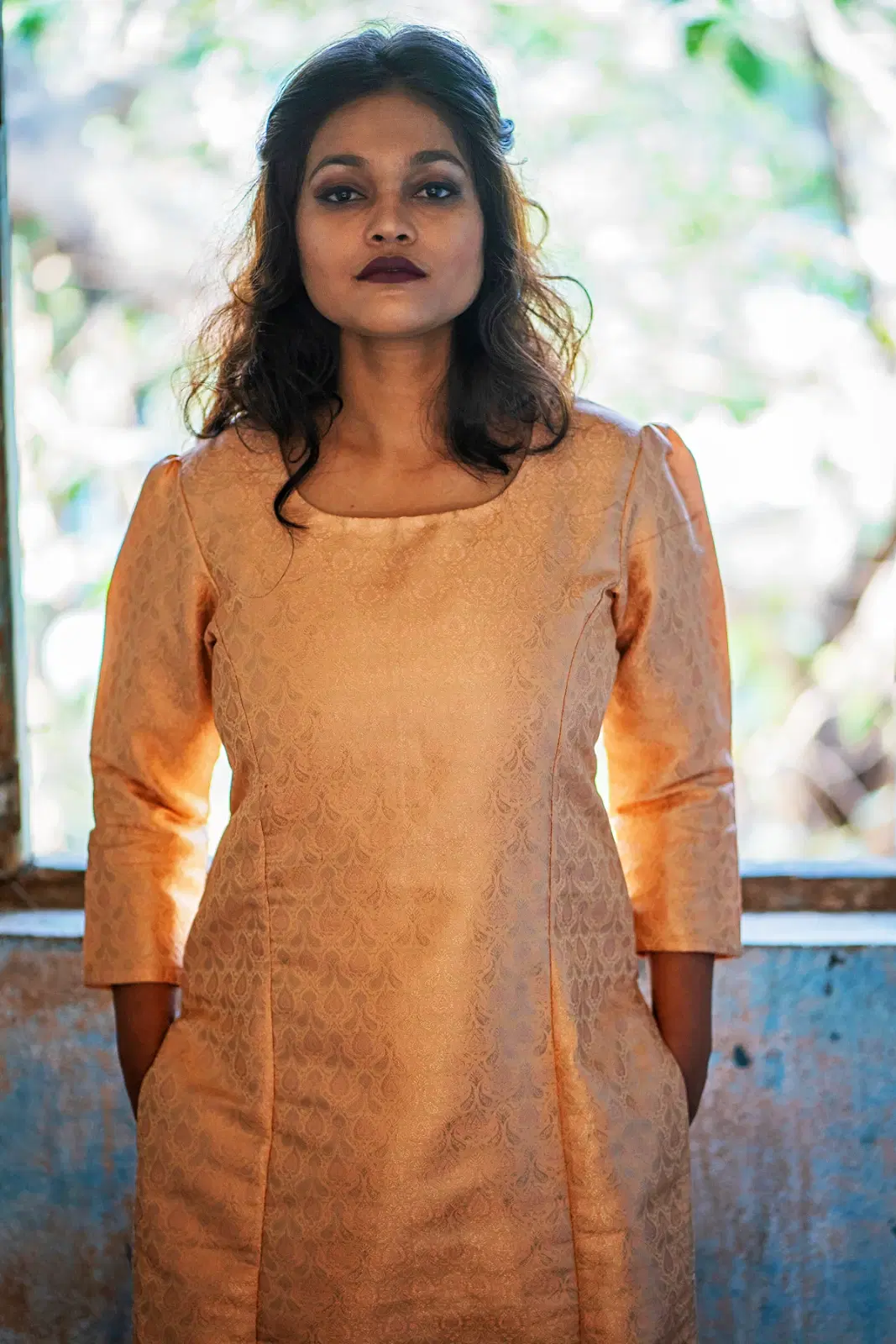 Women’s Peach Jacquard Straight Kurta