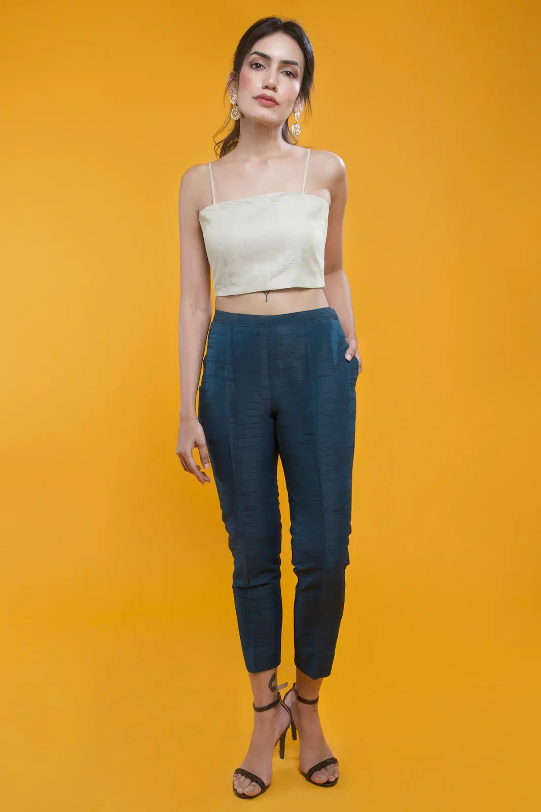 Women's cotton silk cigarette pant