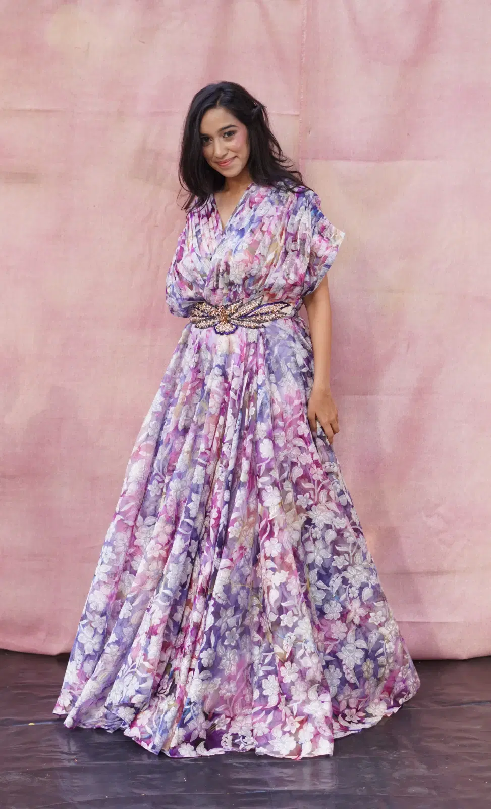 Women's Floral Print Organza Gown