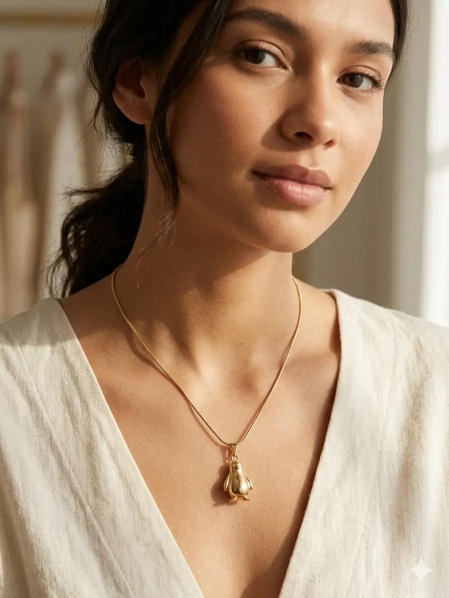 Gold-Tone Penguin Pendant Necklace