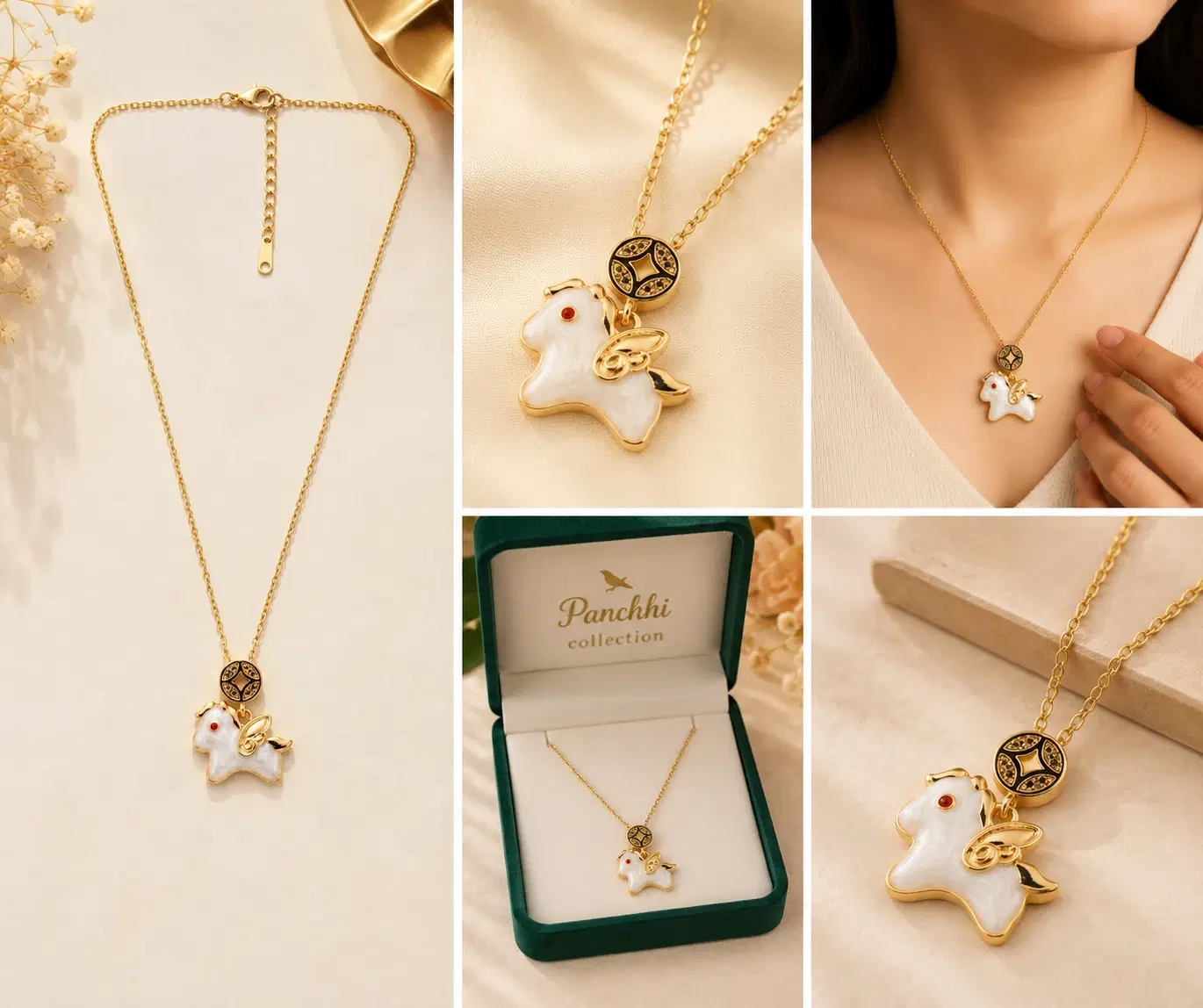 Gold-Toned Unicorn Pendant Necklace for Women