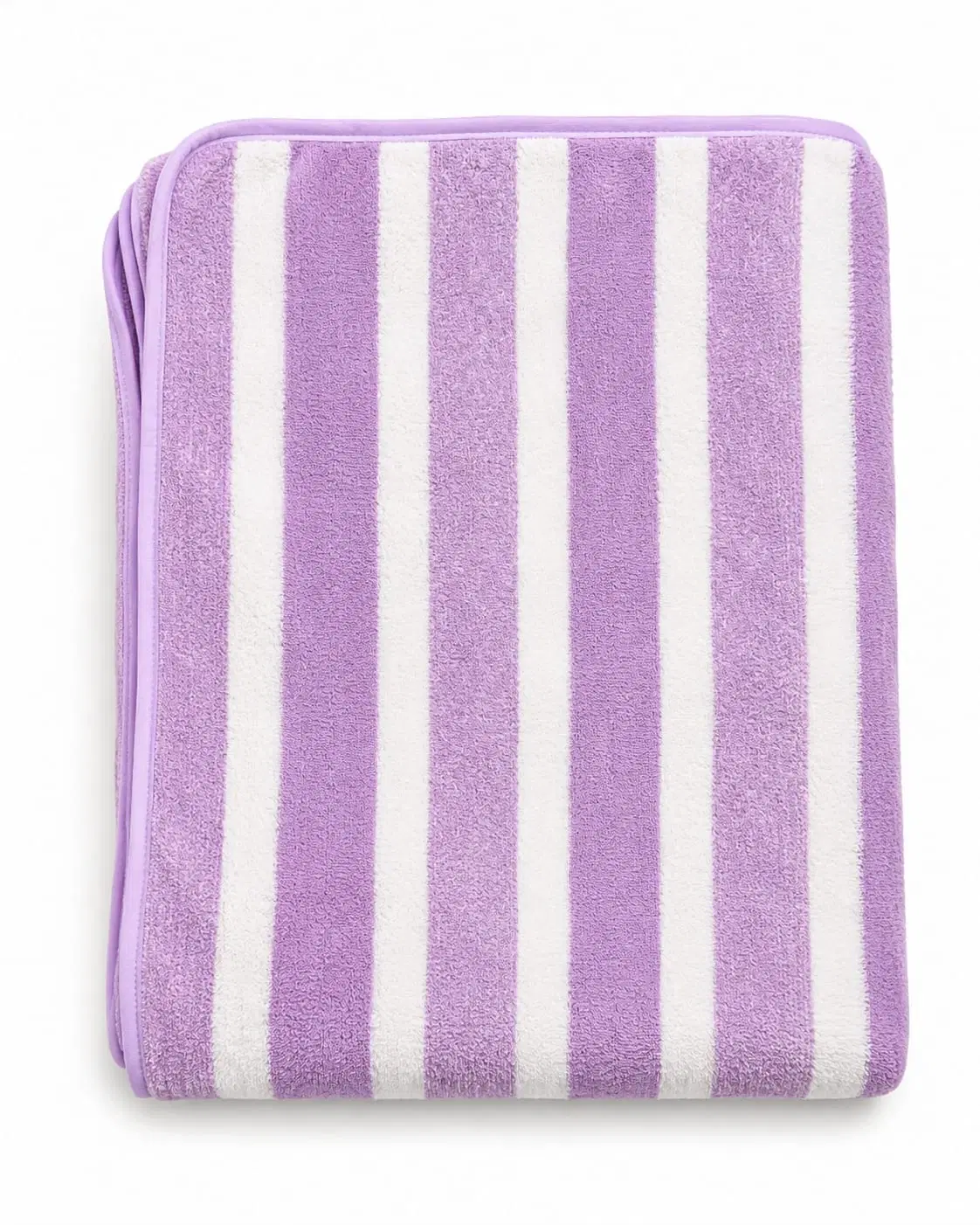 Striped Cotton Bath Towel - Lavender & White