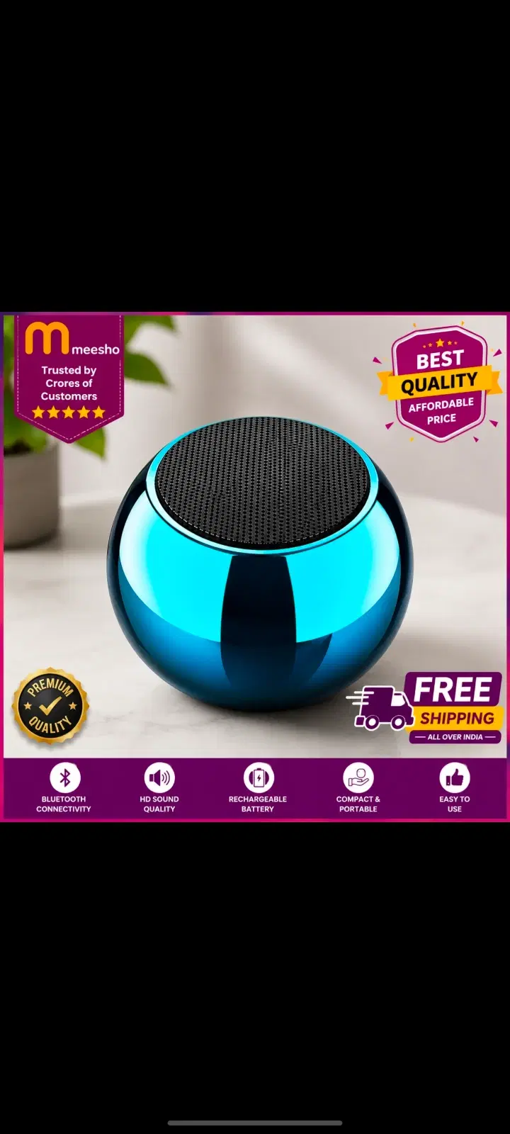 Portable Mini Bluetooth Speaker with Rechargeable Battery - Blue