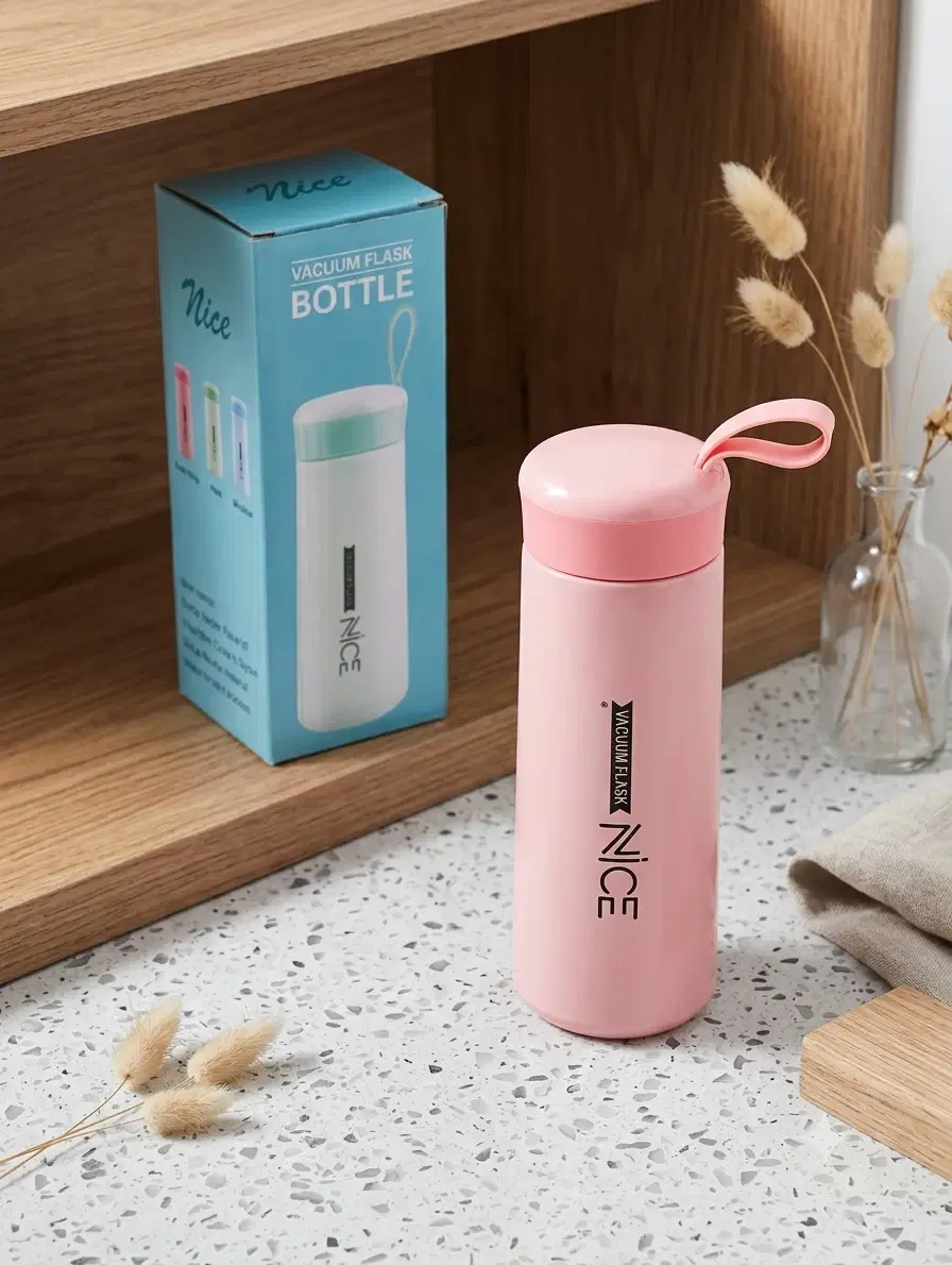Nice Vacuum Flask Bottle with Loop Lid - Pink