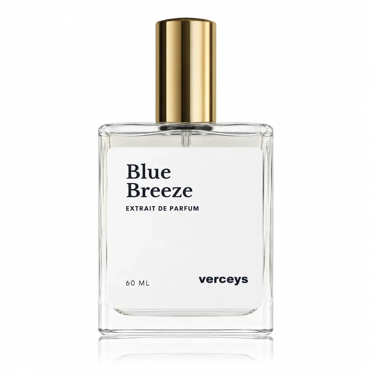 Verceys Blue Breeze Extrait De Parfum 60 ml in a clear rectangular bottle with a gold cap