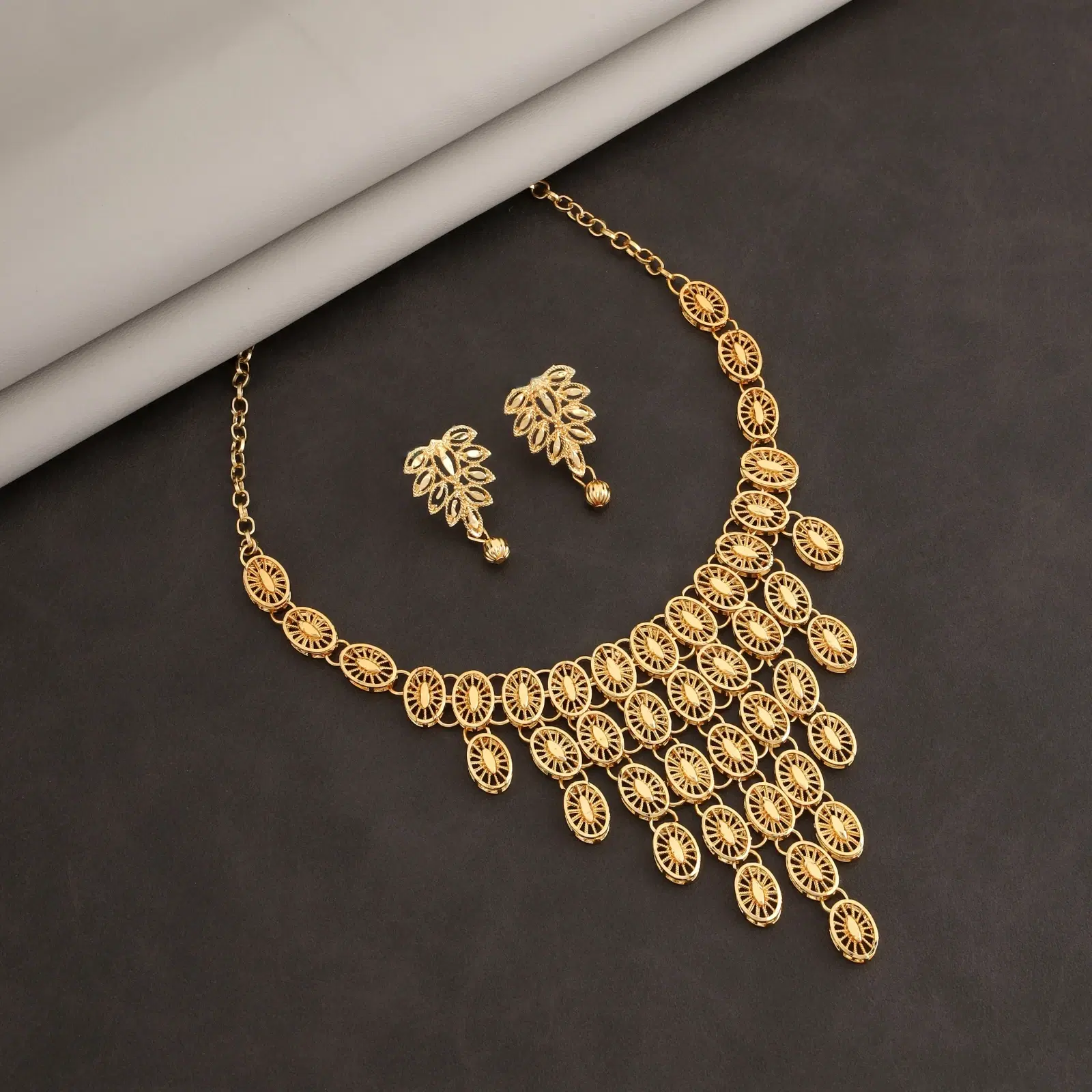 Gold-Toned Statement Necklace and Earrings Set