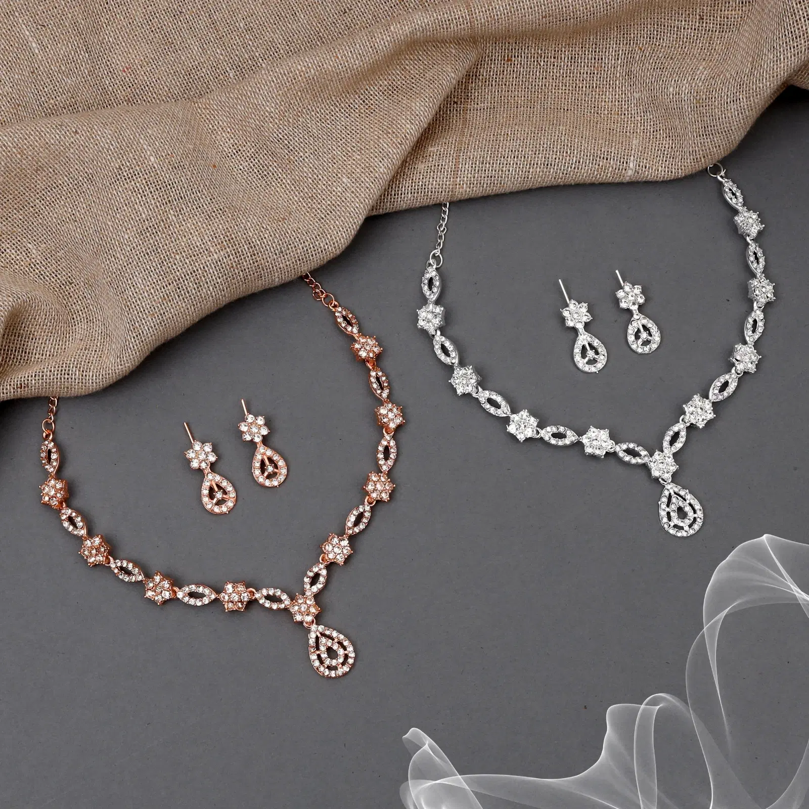 COMBO Crystal Teardrop Necklace and Earrings Jewelry SetS