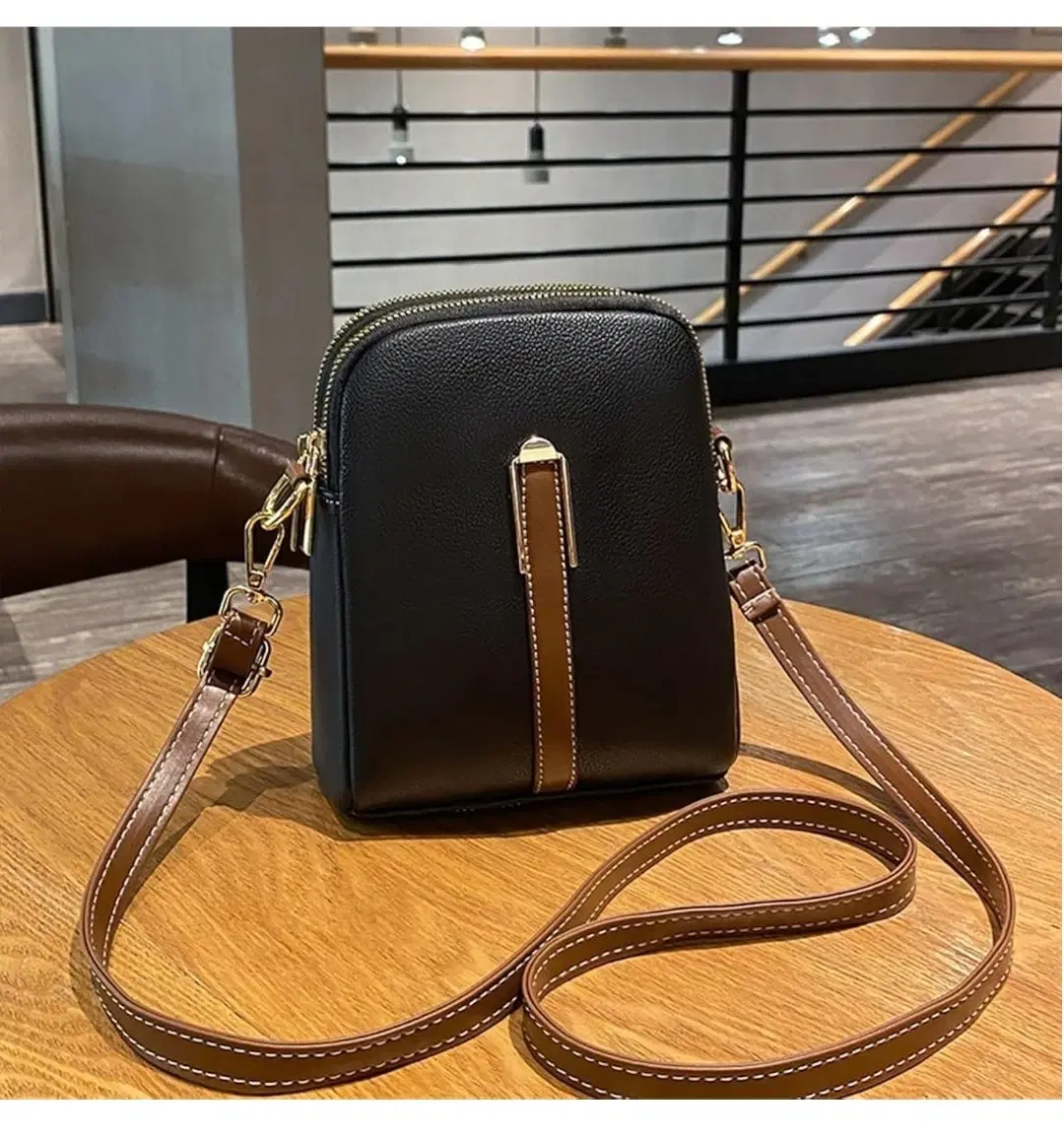 Women's Black Mini Crossbody Sling Bag with Contrast Strap