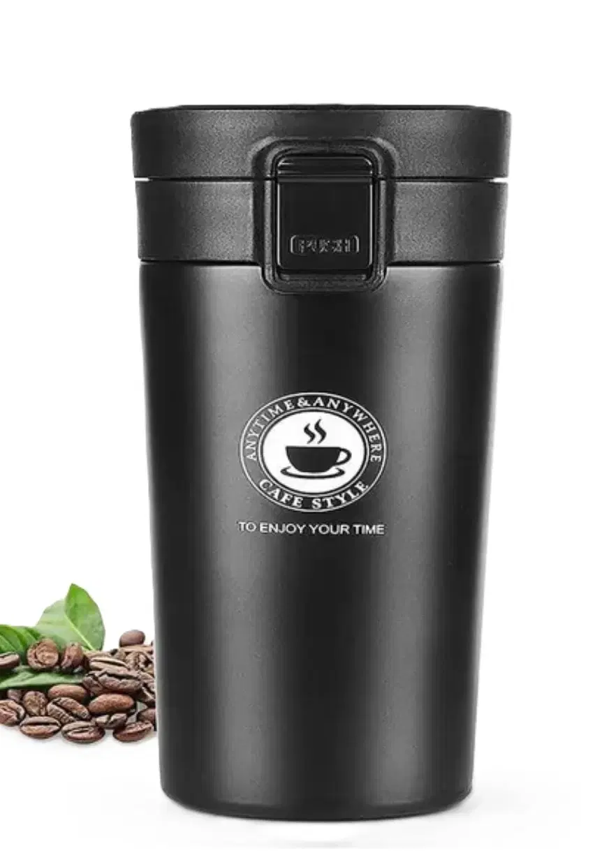 Stainless Steel Black Insulated Travel Coffee Mug with Flip Lock Lid