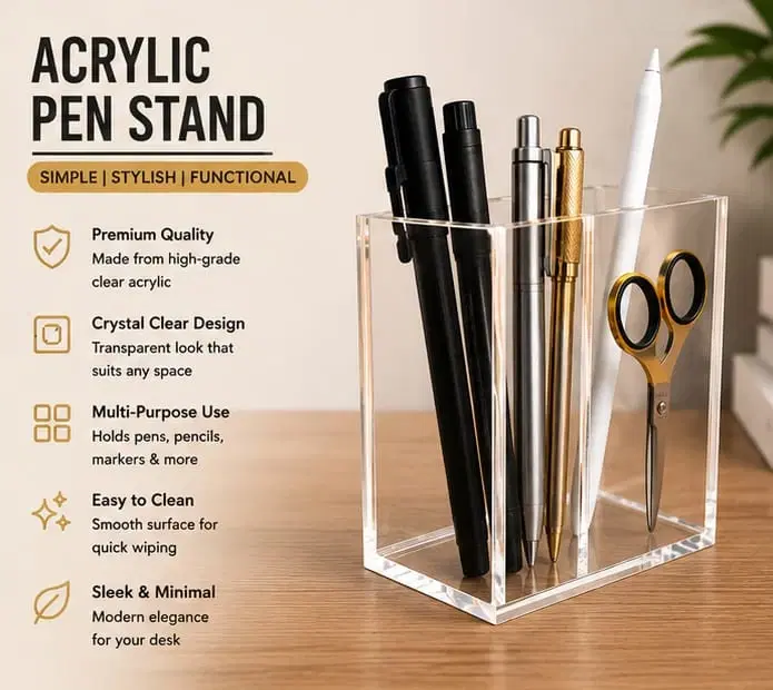 Clear Acrylic Pen Stand (Pack of 5)