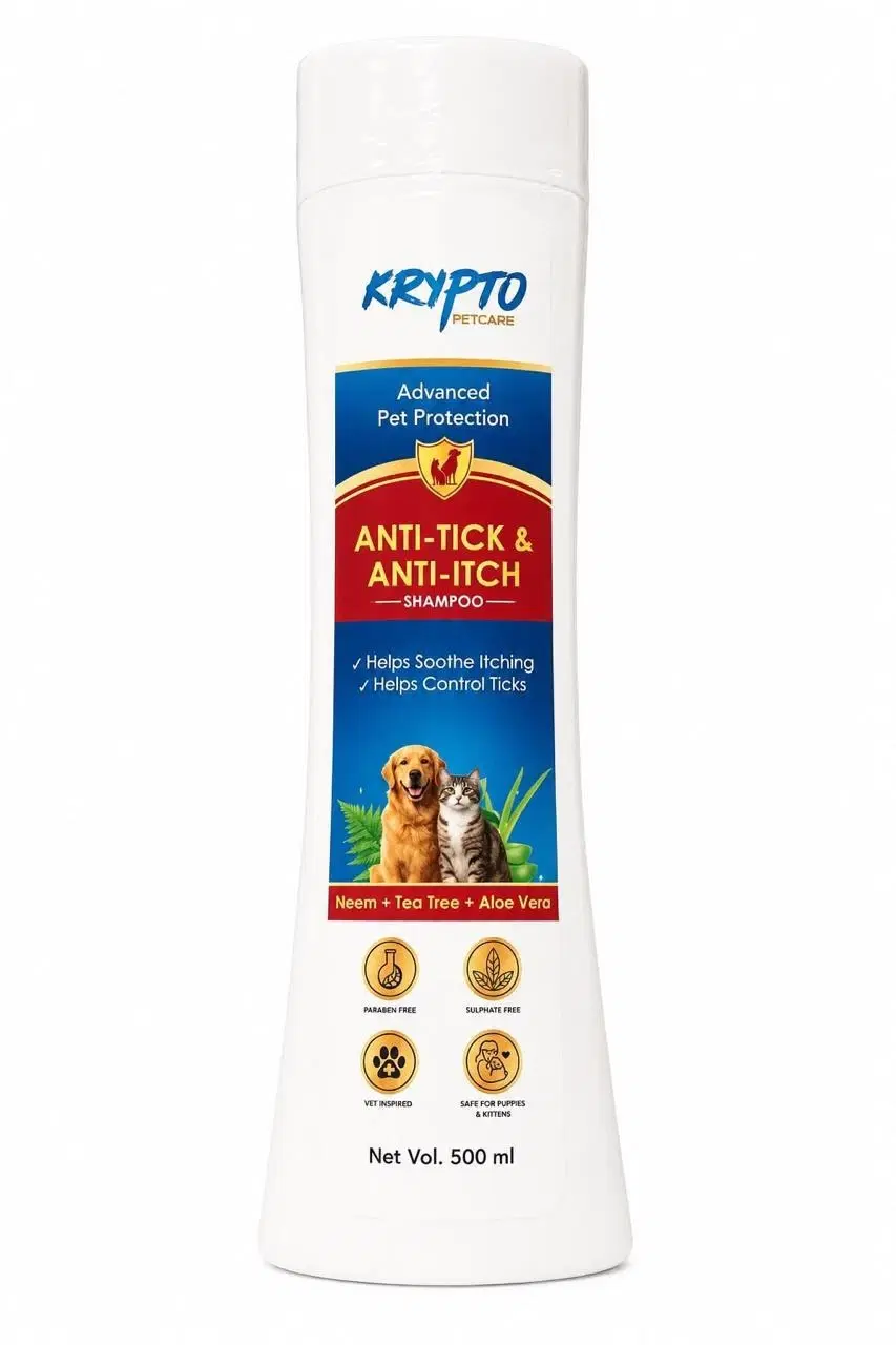 Krypto Pet Care Anti-Tick & Anti-Itch Shampoo for Dogs & Cats, 500 ml