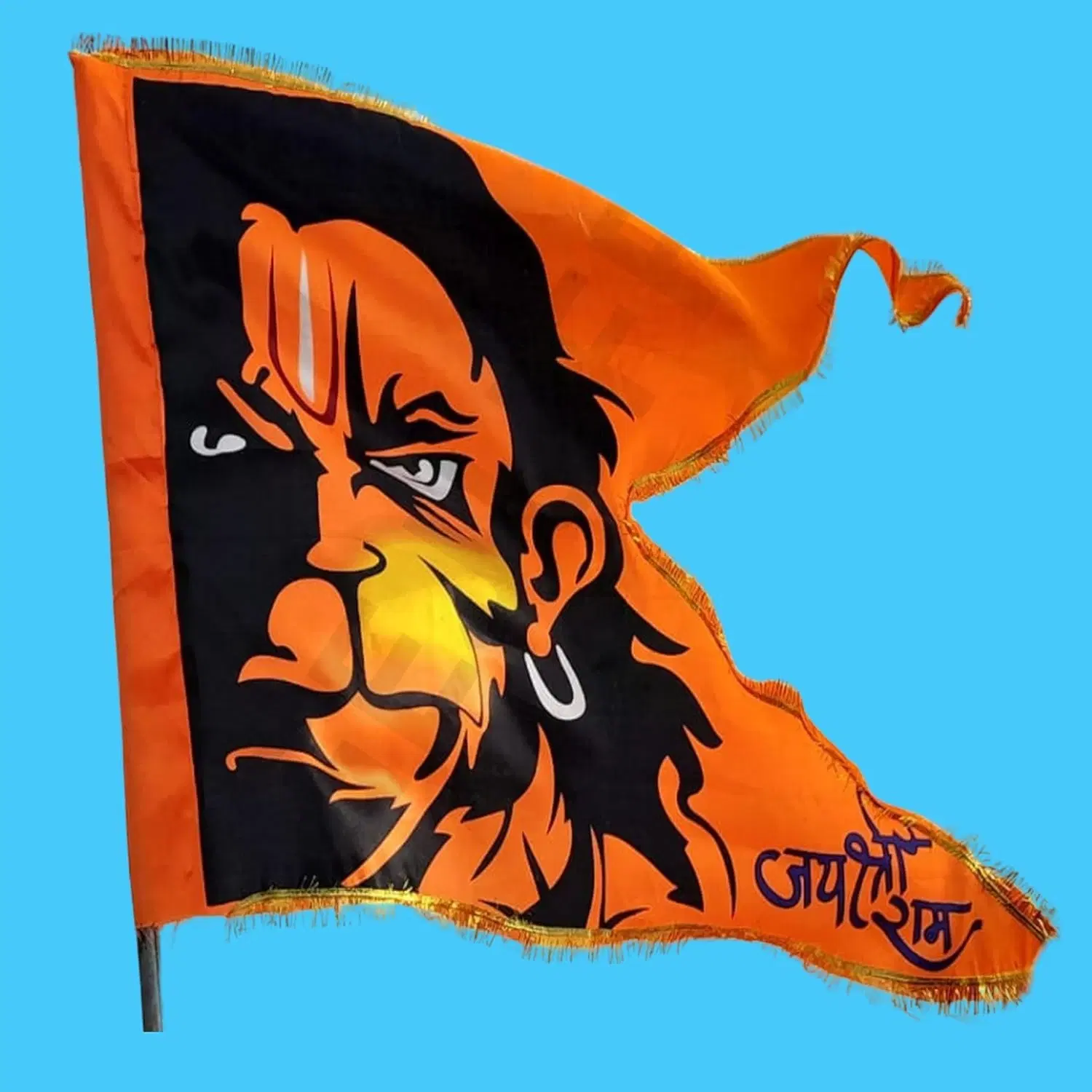 Saffron Hanuman ji printed V-shape flag with Jai Shree Ram text