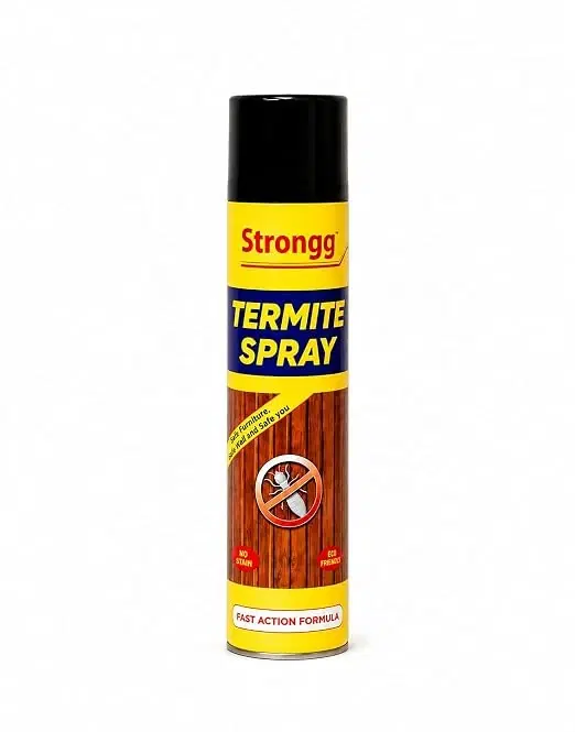 Front view of Strongg Termite Spray aerosol can with black cap on white background