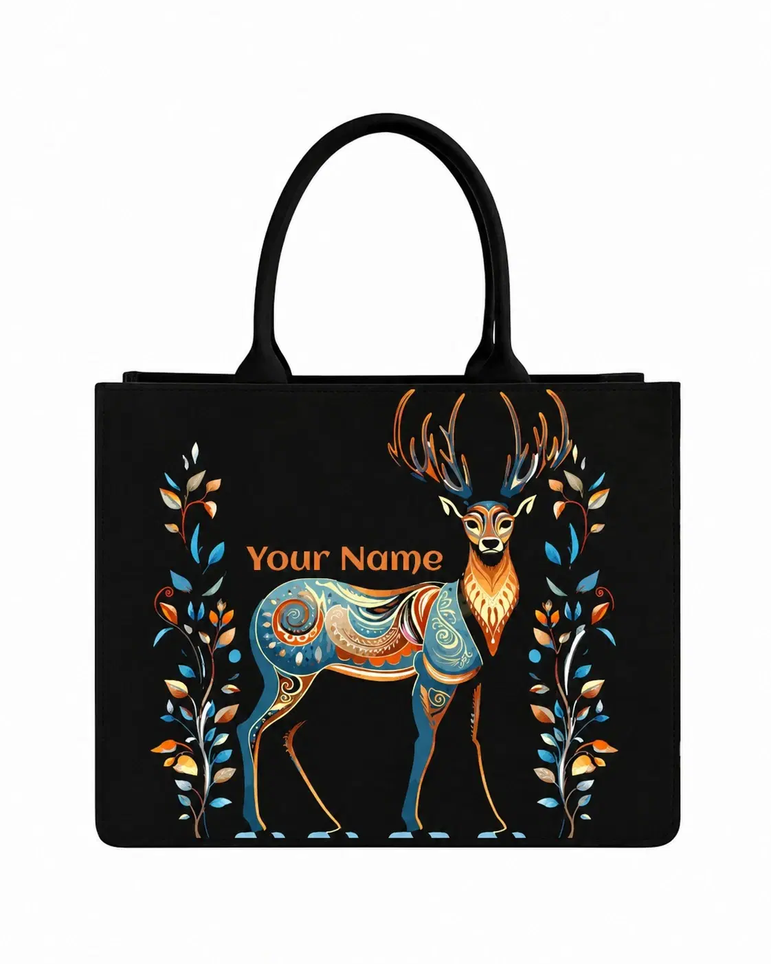 Custom Name Artistic Deer Tote Bag | Canvas Handbag for Women