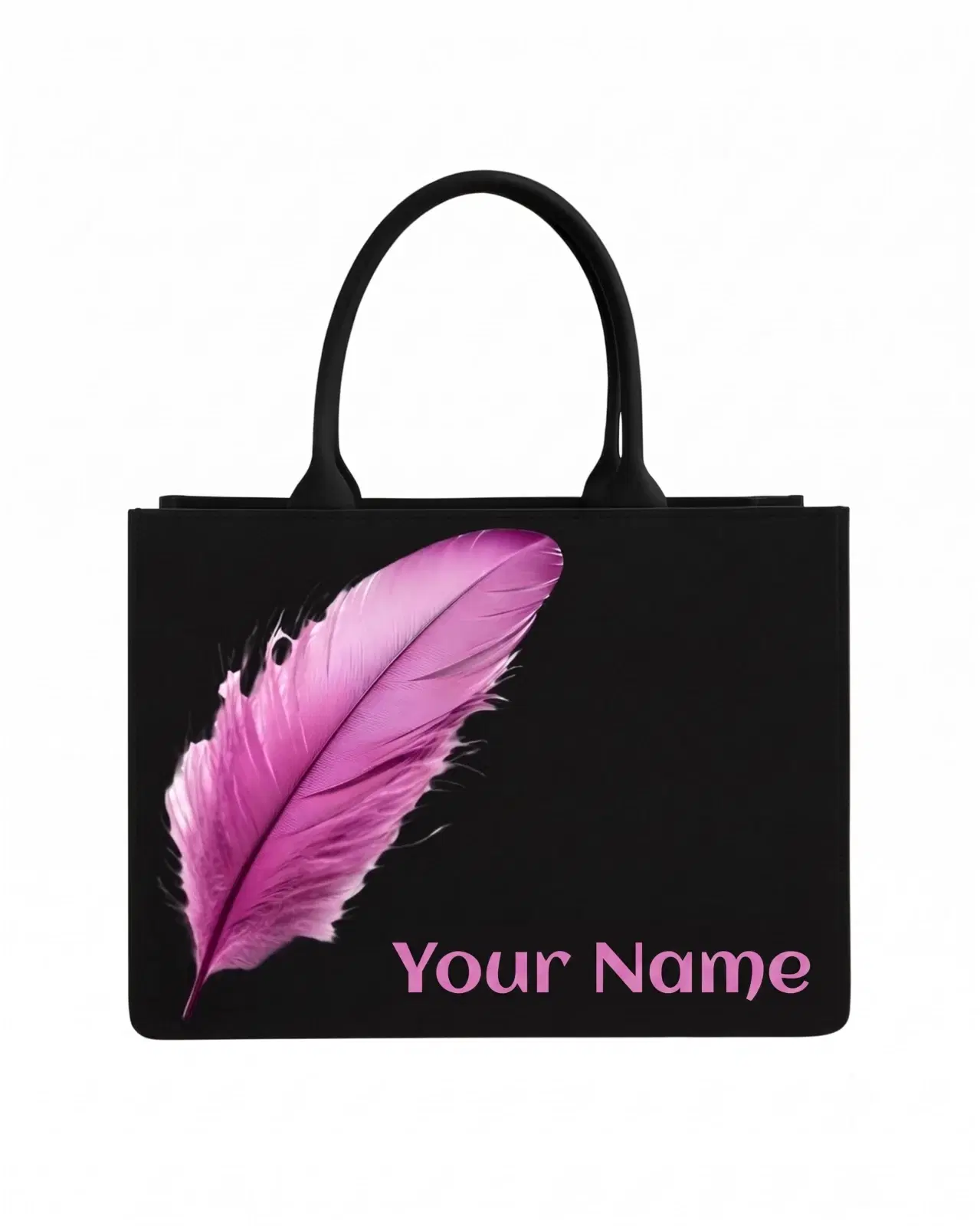 Custom Name Pink Feather Tote Bag | Canvas Handbag for Women