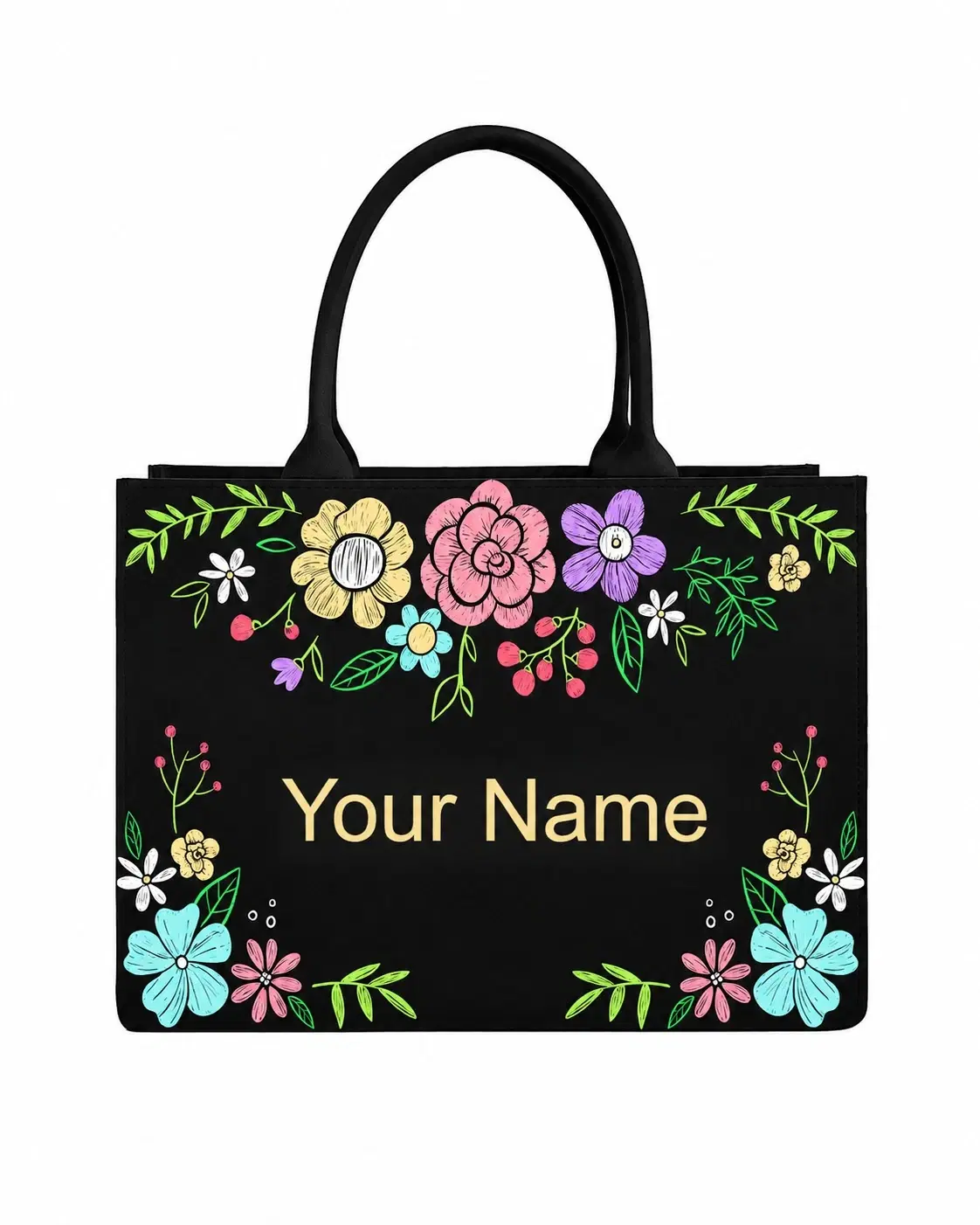 Custom Name Modern Daisy Tote Bag | Canvas Handbag for Women