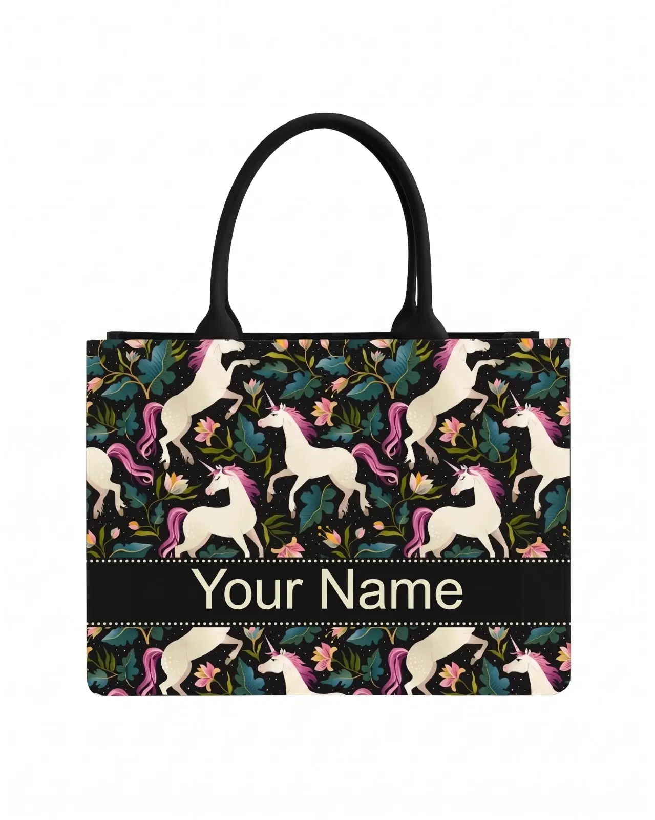 Custom Name Unicorn Tote Bag | Canvas Handbag for Women