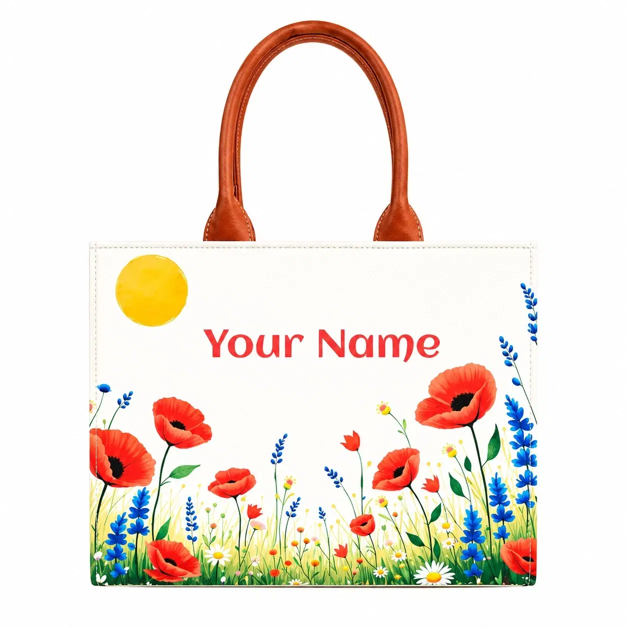 Custom Name Floral Meadow Tote Bag | Canvas Handbag for Women