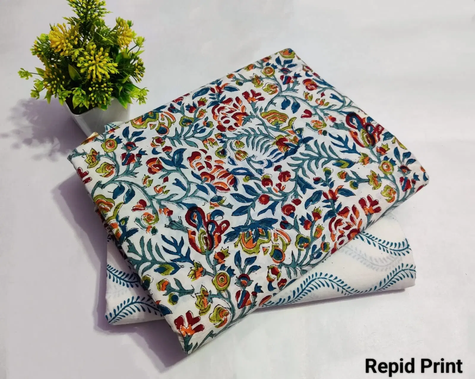 Women’s White Floral Hand Block Printed Cotton Dress Material