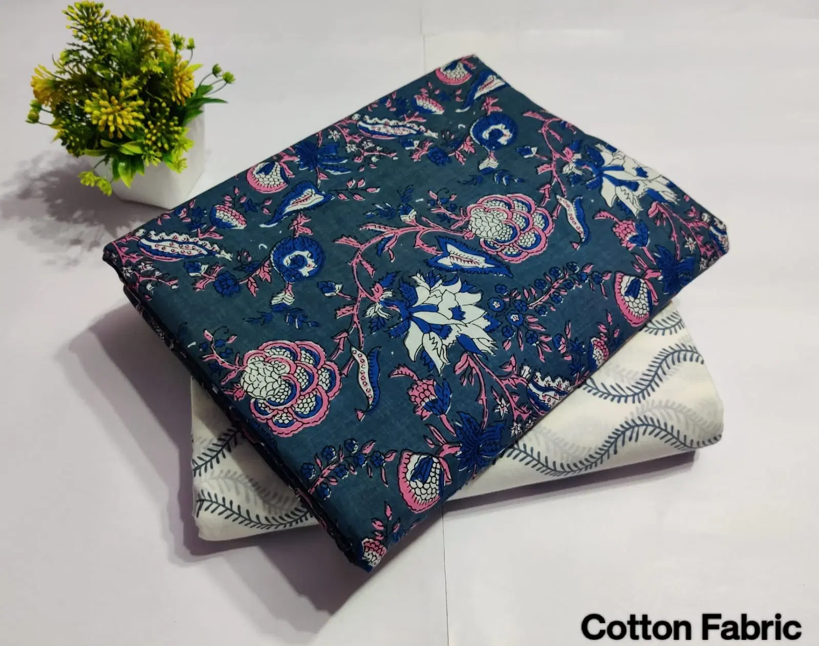 Women's Midnight Blue Floral Hand Block Printed Cotton Dress Material