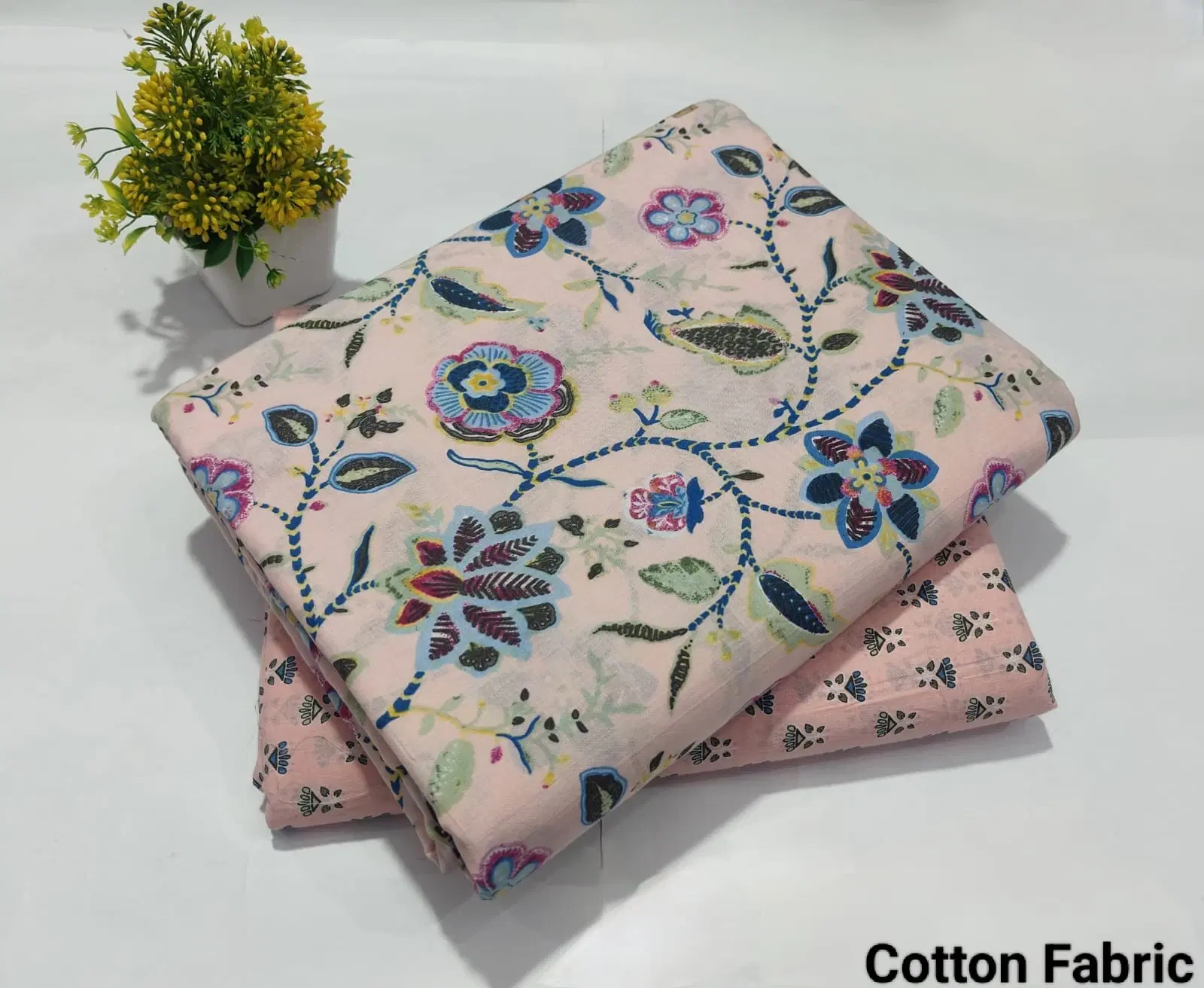 Women's Pastel Peach Floral Hand Block Printed Cotton Dress Material