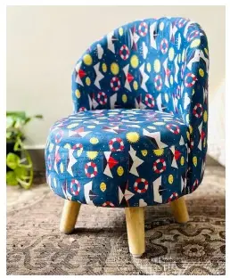 Vibrant Nautical Print Kids Chair With Wooden Legs