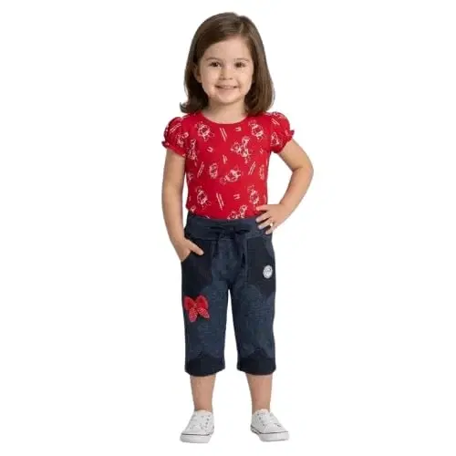 Girls Red Printed Top with Capri Pants Set Kids Cotton Hosiery Casual Outfit Soft Breathable Summer Wear Stylish Toddler Clothing Comfortable Dress