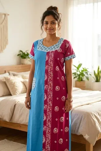 Women's Printed Short Sleeve Nighty Dress
