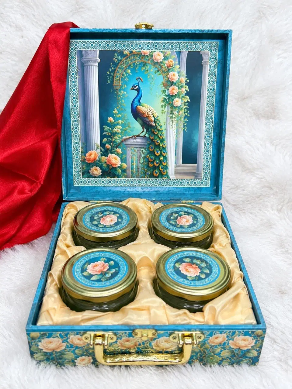 Decorative Peacock Glass Jar Gift Hamper Box Set