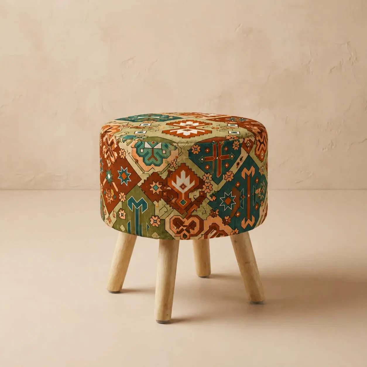 Colorful Geometric Print Upholstered Accent Stool