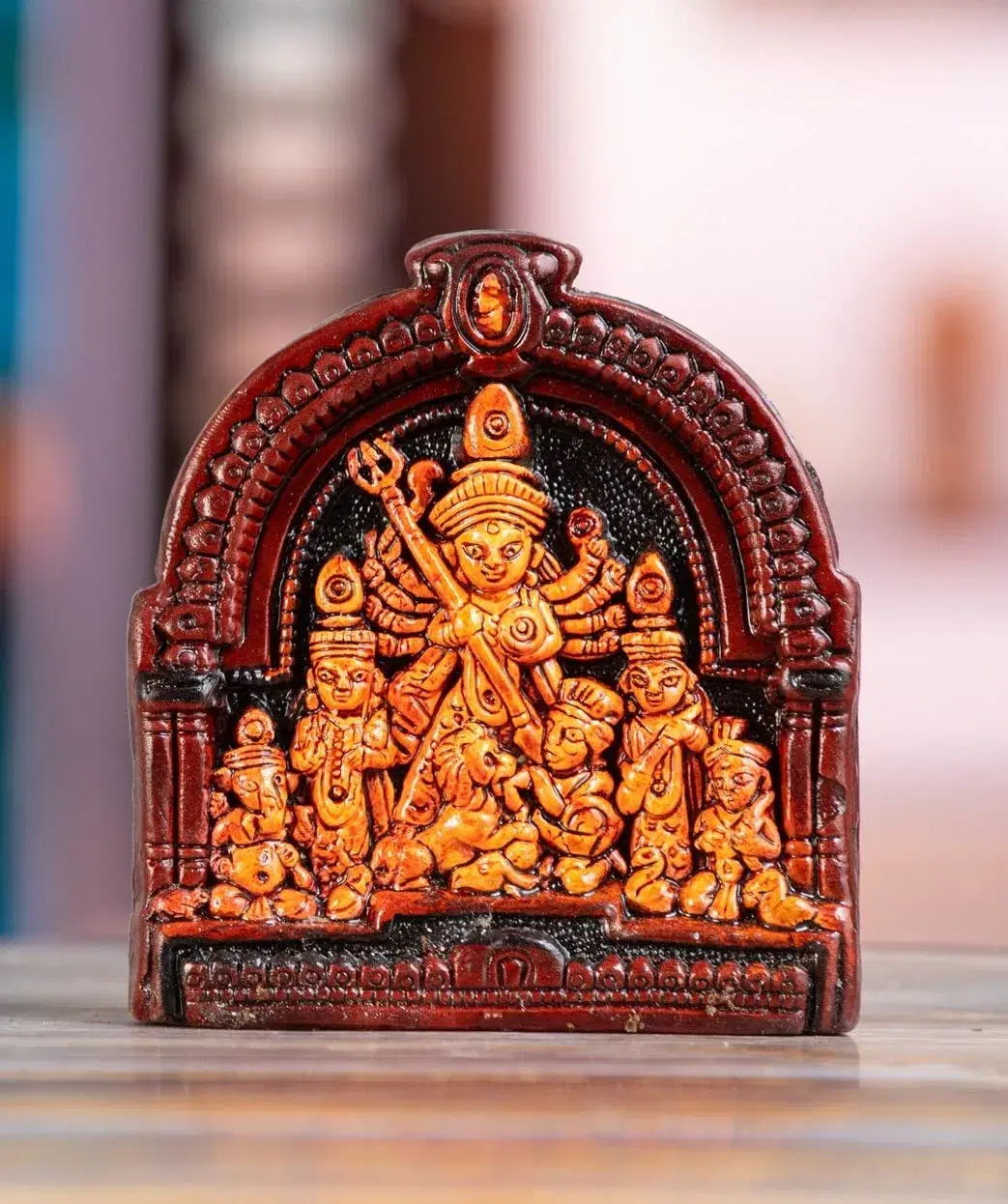 Handcrafted Terracotta Goddess Durga Idol For Home, Temple, Office, Living Room Decoration, Multicolor