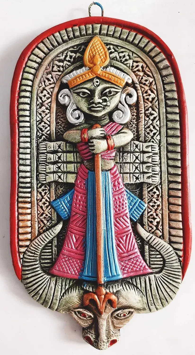 wall hanging Handcrafted Terracotta Goddess Durga Idol For Home, Temple, Office, Living Room Decoration, Multicolor