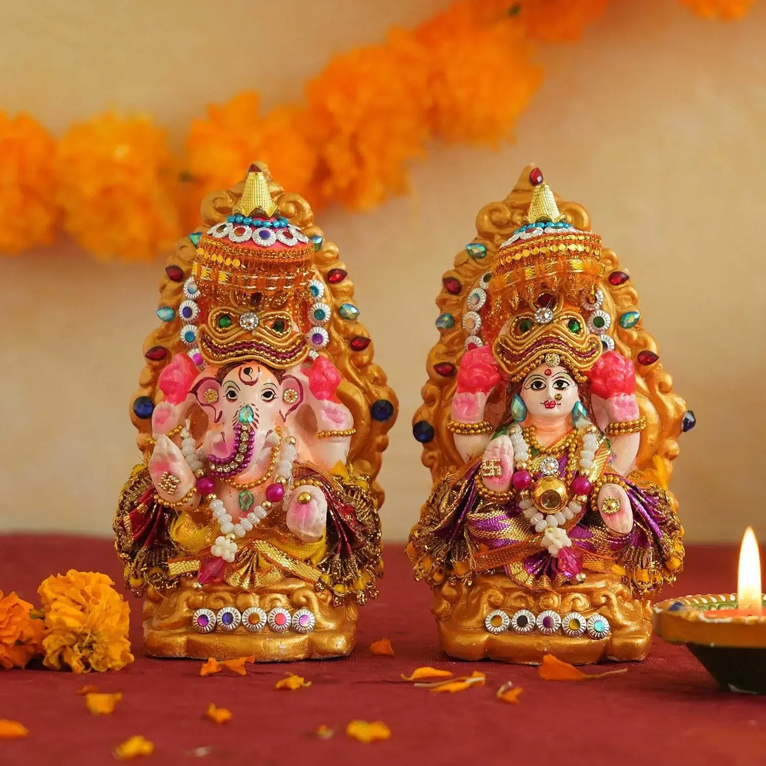 laxmi ganesh idol for diwali poionoja decorat 18 cm 10 cm  10 cm 1 pair set
