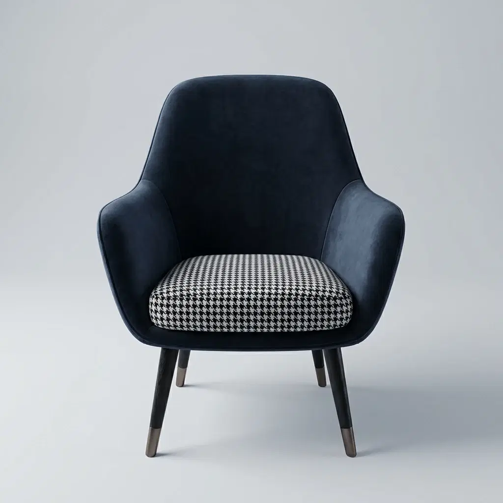 Luxurious Black Print Velvet Accent Chair with Metal Legs