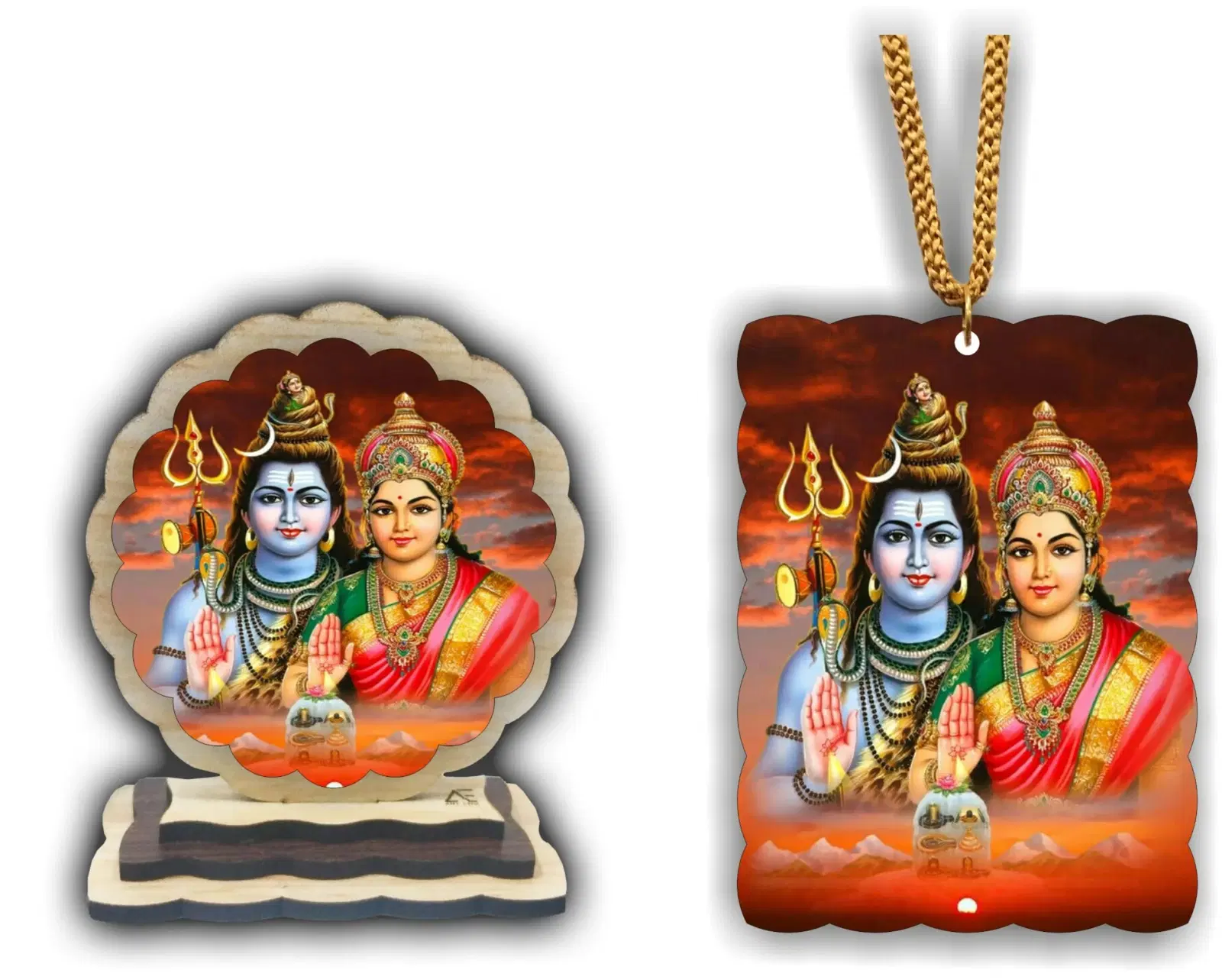 ART END Shiv Parvati Car Dashboard Idol and Hanging Pack 2 (Shiv Parivar-1)