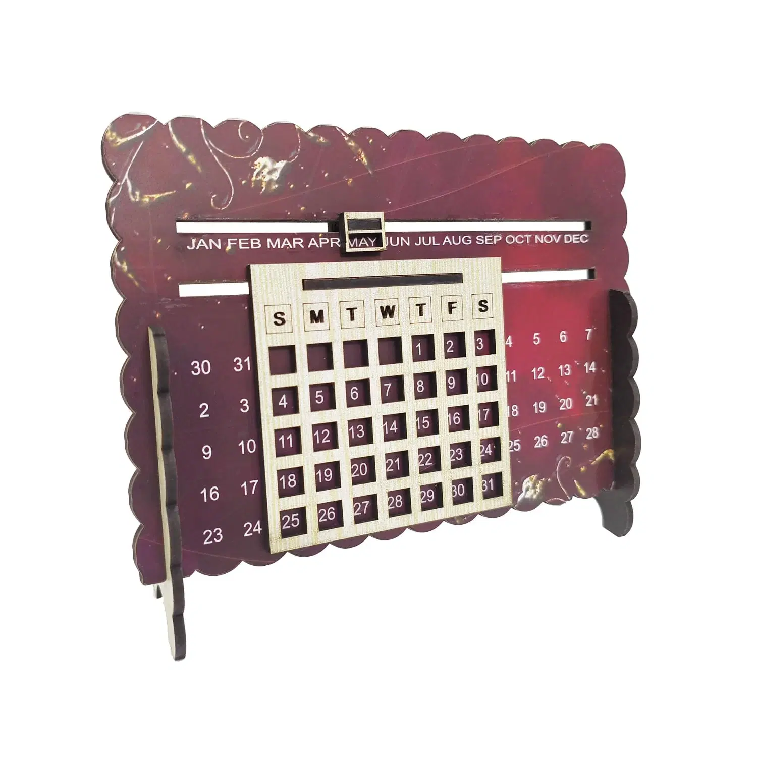 ART END Lifetime Wooden Table Calendar, Perpetual Calender, Permanent Desk Calander, Adjustable Date & Month Display for Home/Office/Corporate Gifts Table calender