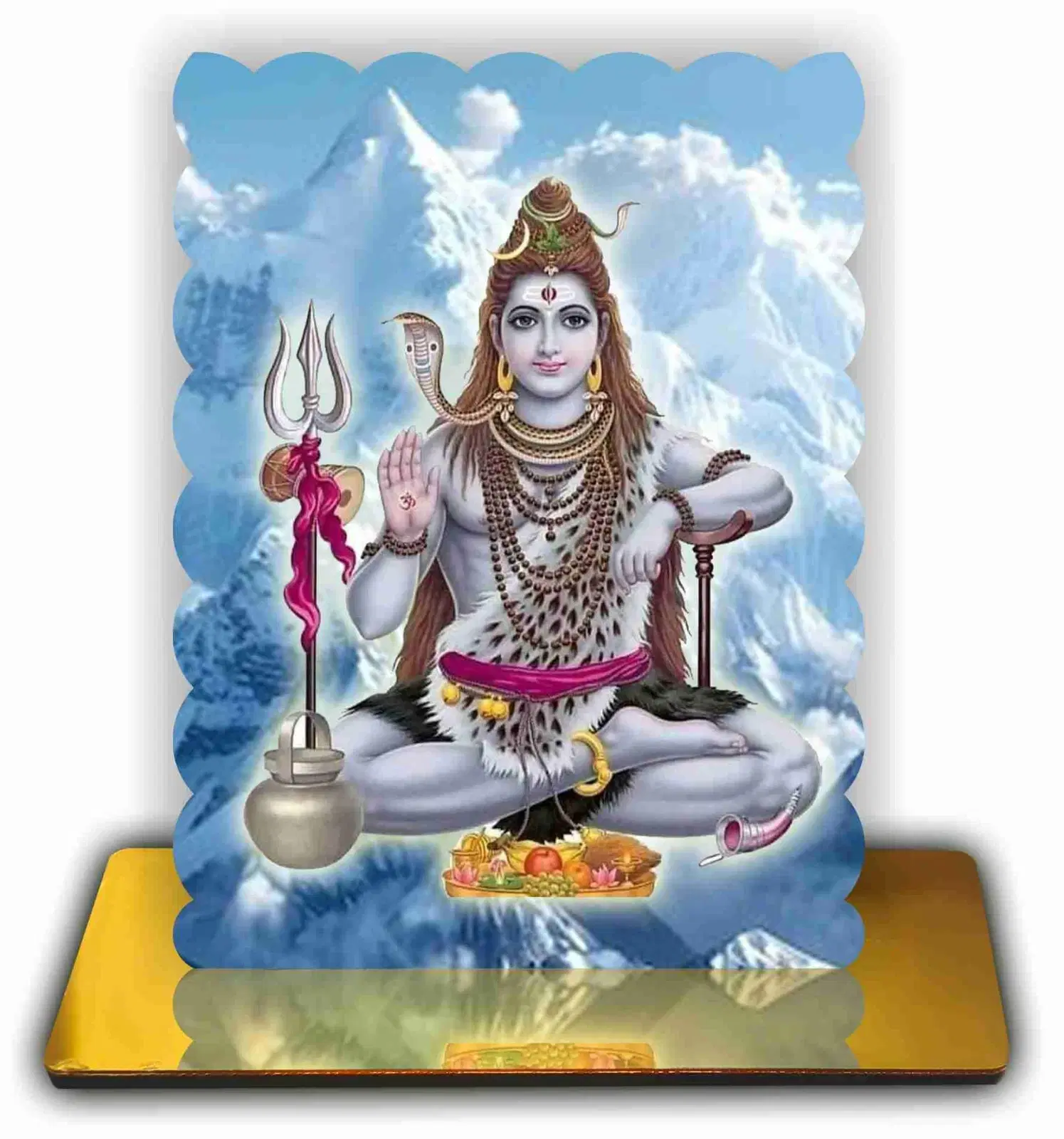 ART END Photo Hindu God Shiv JiSpiritual Standy with Golden Acrylic Base, Religious Showpiece for Home Temple and Office, 4.7x5.5 Inches, Material: Engineered Wood and Golden Mirror Acrylic. (P-34)