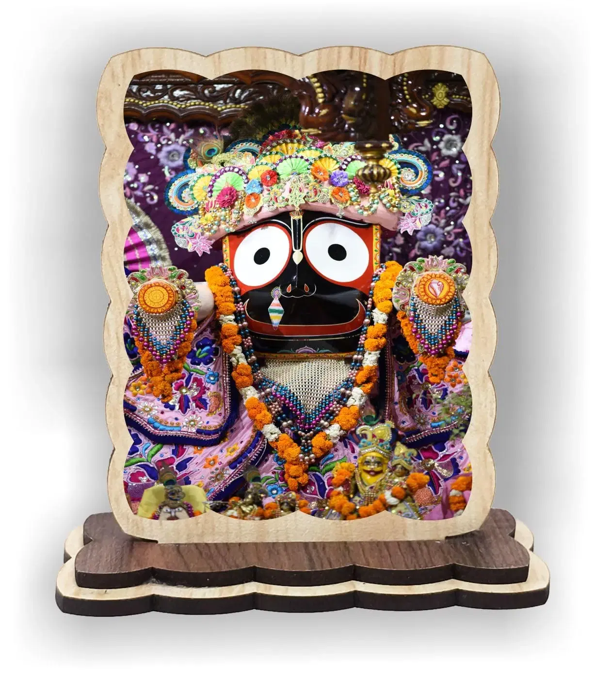 ART END Jagannath Ji Wooden Photo Frame jagannath Idol for car Dashboard| Decorative Table Top Idol, 4 x 3.5 Inch