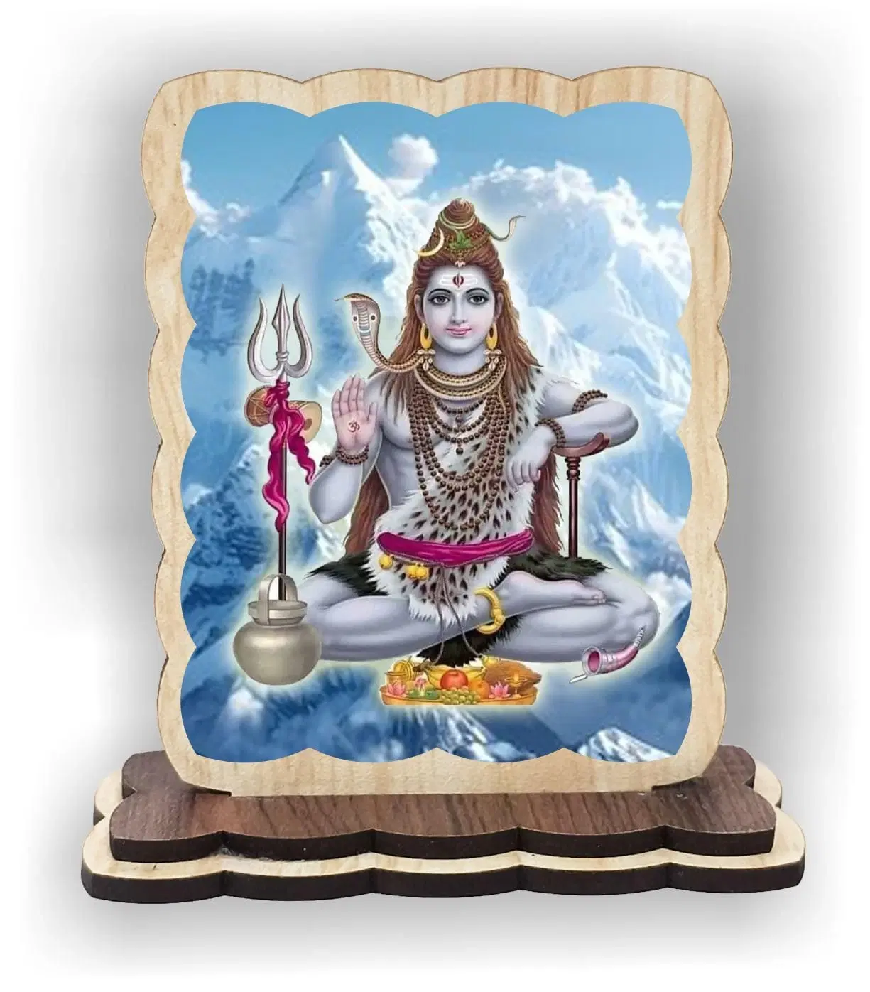 ART END Lord Shiva Wooden Car Dashboard Idol, Decorative Photo Frame with Stand, 4 x 3.5 Inch (Shiv Ji1)
