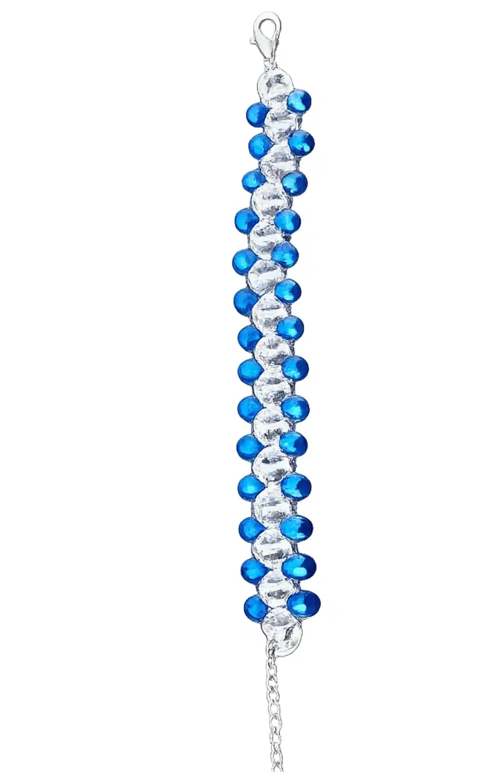 Handmade Dual Tone Crystal Cut Sea Green Criss- Cross Beaded Bracelet with adjustable Elastic Thread