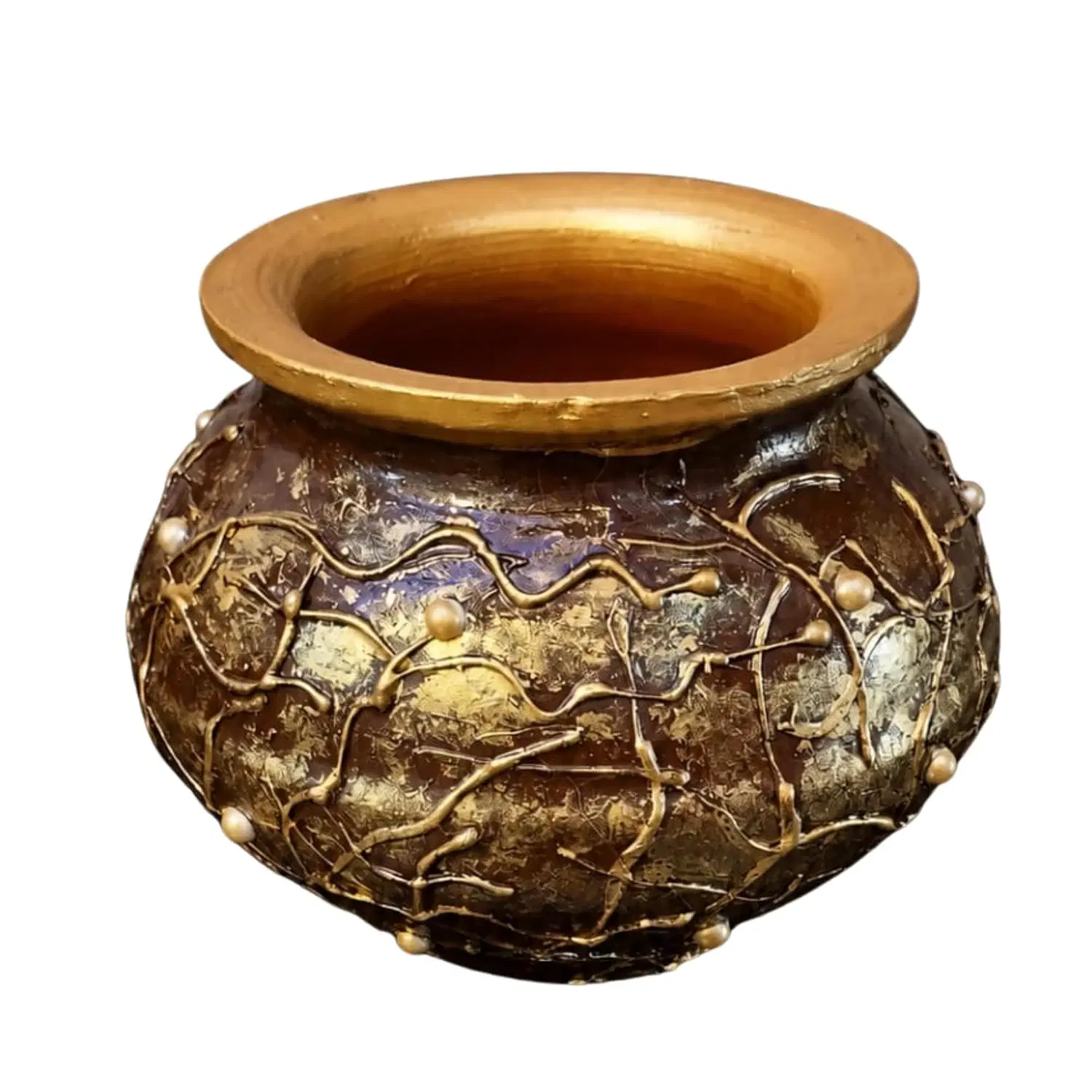 Curated Craft Earthen Clay Decorative Vase Handmade Terracotta Pot with Vintage Textured Artwork for Home Décor (13.97Lx12.7H cm)
