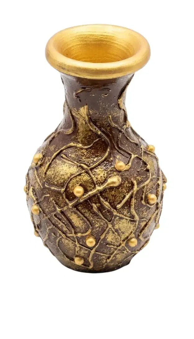 Curated Craft Handmade Rustic Decorative Flower Vase with Golden Artistic Design for Indoor Home Styling (10.16Lx16.51H cm)