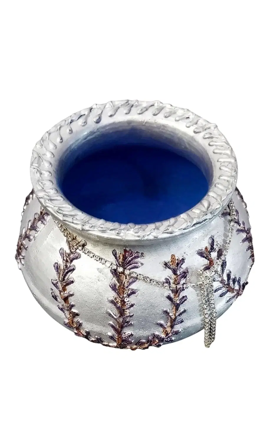 Curated Craft Terracotta Handcrafted Matki Planter with Corn Design and Silver Stone Chain Decorative Earthen Clay Mitti Pot for Artificial Plants Home,Office and Living Room Décor (15.24Lx12.7H cm)