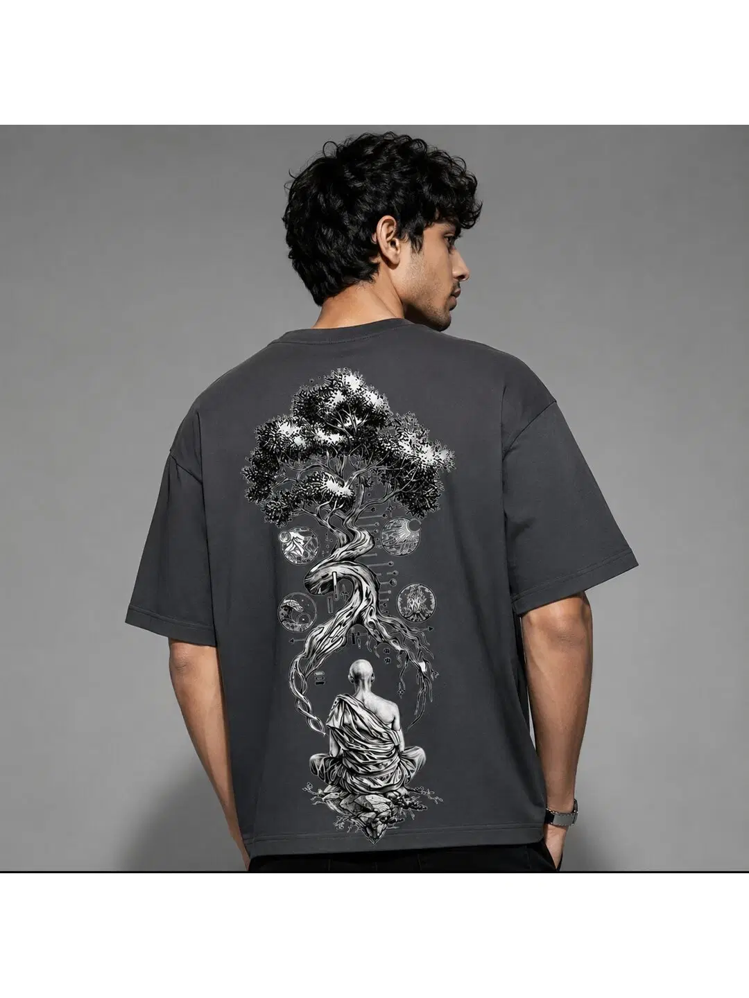 Galaxy Bloom Printed Round Neck Oversize Pre-customized Tshirt for Men