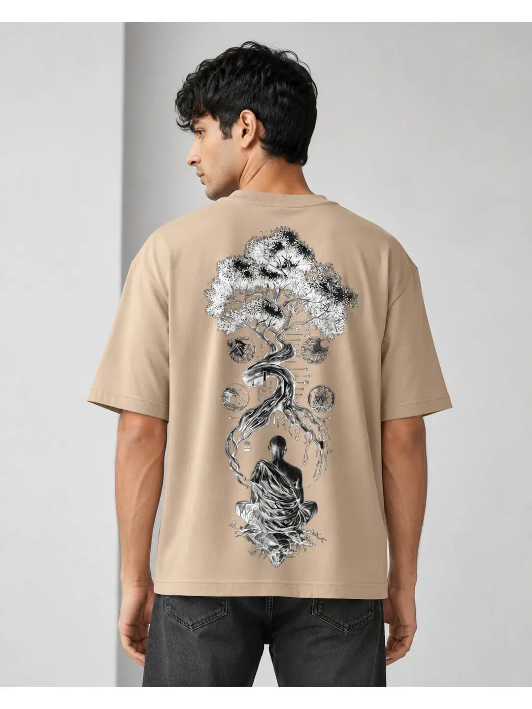 Galaxy Bloom Printed Round Neck Oversize Pre-customized Tshirt for Men