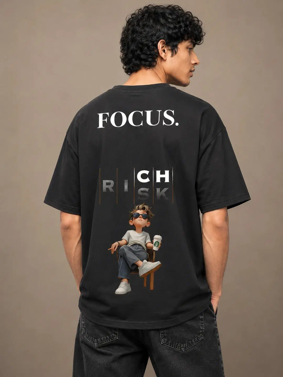 Focus Printed Round Neck Oversize Pre-customized Tshirt for Men