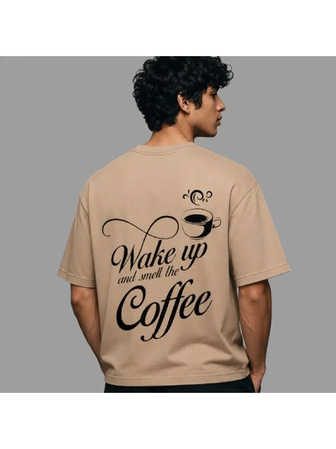 Wake Up Printed Round Neck Oversize Pre-customized Tshirt for Men