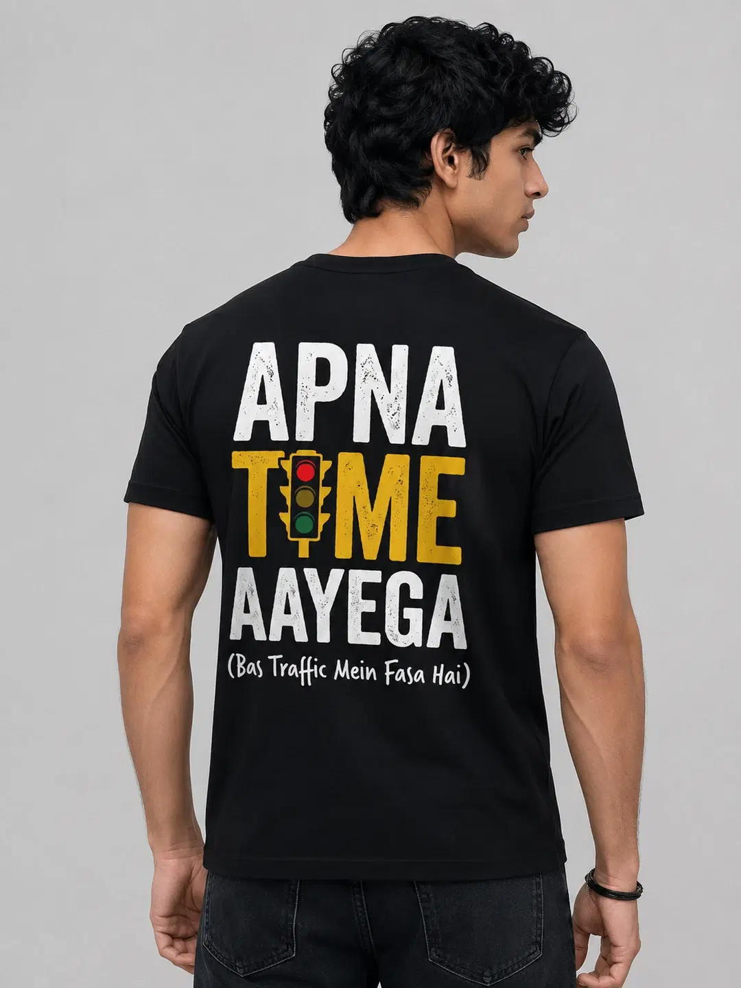 Apna Time Aayega Printed Round Neck Regular Pre-customized Tshirt for Men