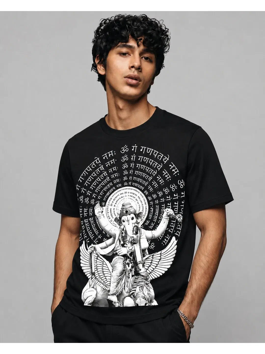 Lord Ganesha Printed Round Neck Regular Pre-customized Tshirt for Men