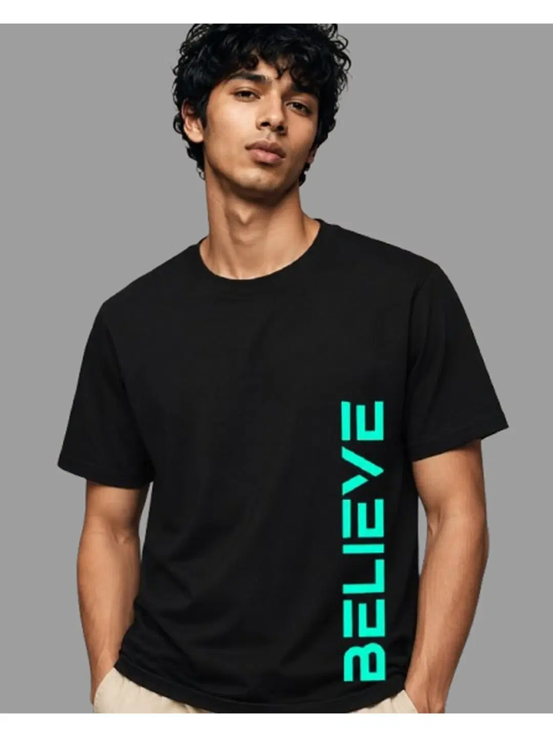 Believe Printed Round Neck Regular Pre-customized Tshirt for Men
